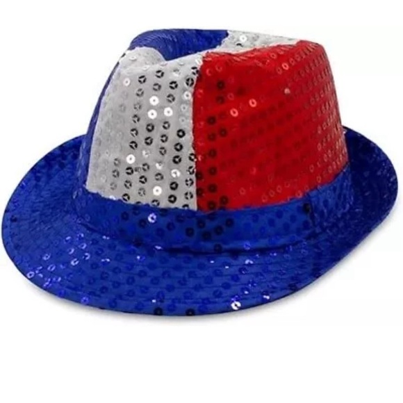 LED Light Up Hat Sequin Red, White Red Blue Unisex USA USA Party Fedora Hat - Picture 2 of 5
